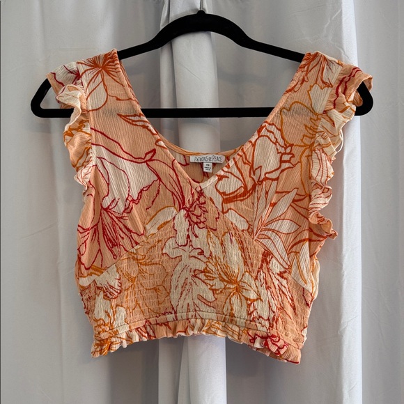 Patrons of Peace Tops - Patrons of Peace Floral Ruffle Crop Top Boho Smocked Rayon XS